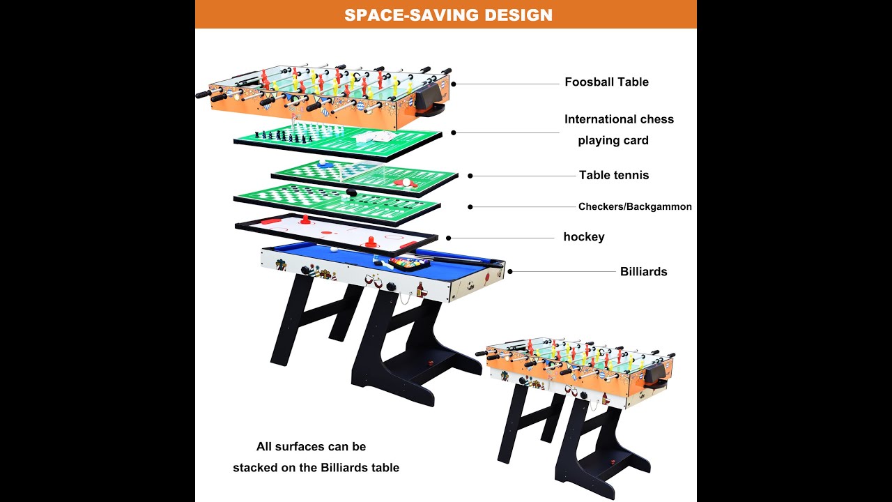 DRM 4FT 8 in 1 Multi Sports Game Table,Folding Combo Table-Billiard Table with Accessory Storage Box