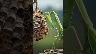 Lone Mantis vs. Entire Hive of Hornets #prayingmantis #hornet #insects