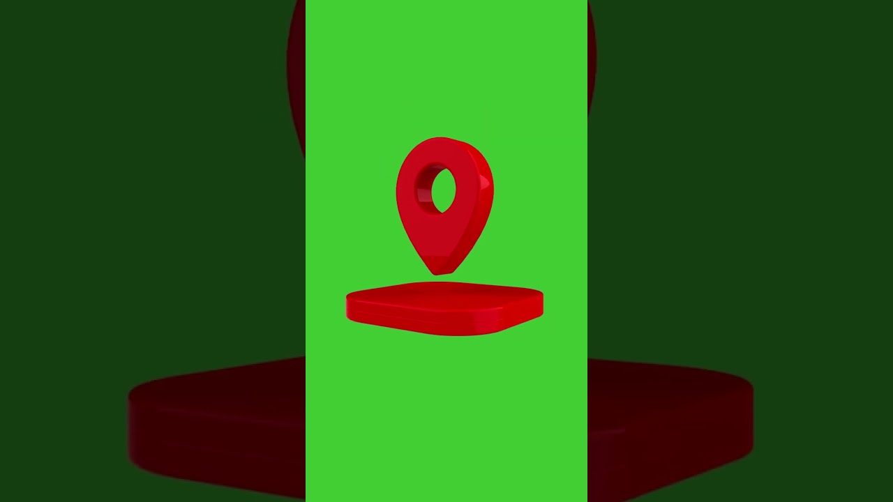 Red Location Pin Map on Green Screen Background