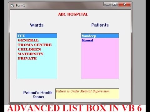 Learn  Visual Basic 6.0 (VB6)- ListBox Control( Advanced)- Hospital Wards - Patients Status App