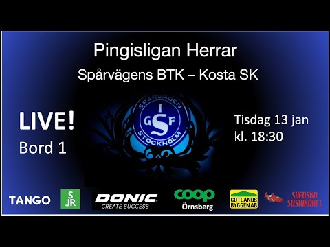 LIVE | Spårvägens BTK - Kosta | Bord 1 | Pingisligan Herrar 2025-2026 | Omgång 9