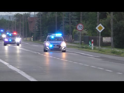 Alarmowo kolumna SOP i Policji z Prezydentem RP Andrzejem Dudą na wieczór wyborczy do Łowicza