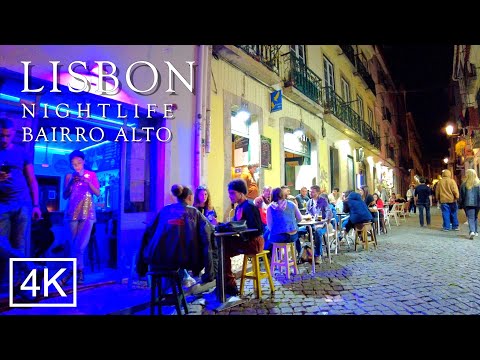 Vida noturna em Lisboa Portugal: BAIRRO ALTO Lisboa 2022 - 4K ASMR