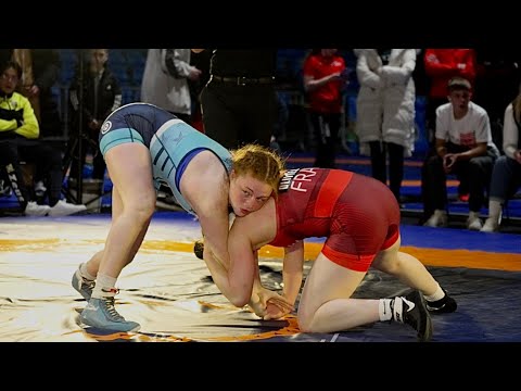 Friendly Europe vs USA. 59kg M. Olivier (FRA) vs M. Wellen (USA). Women youth wrestling.