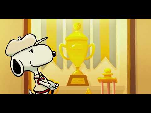 Snoopy Presents: One-of-a-Kind Marcie-Snoopy poses for his picture at the school’s trophy cabinet