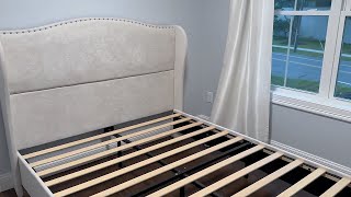 Yaak Full Size Chenille Bed Frame with 52" Tall Headboard Review - See Before You Buy.