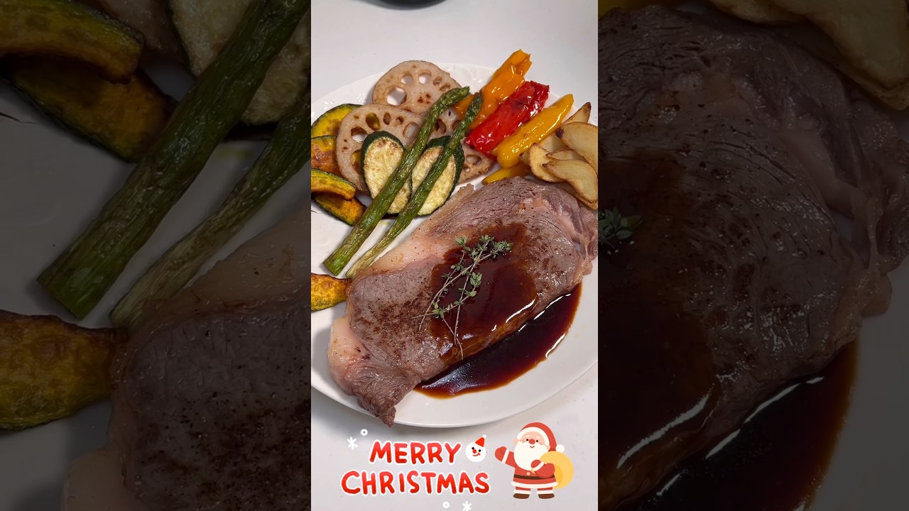 【大食い】山梨県産甲州ワインビーフをステーキに❤️クリスマスのおうちごはん🎅 #shorts