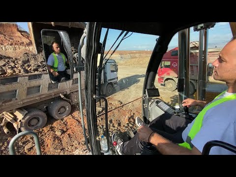 Liebherr 976 Excavator Loading Mercedes & MAN Trucks - Operator View - Labrianidis Mining Works