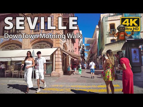 Seville's Downtown Famous Shopping Streets 🛍️ Summer 2025 ☀️ 4K Virtual Walking Tour Spain