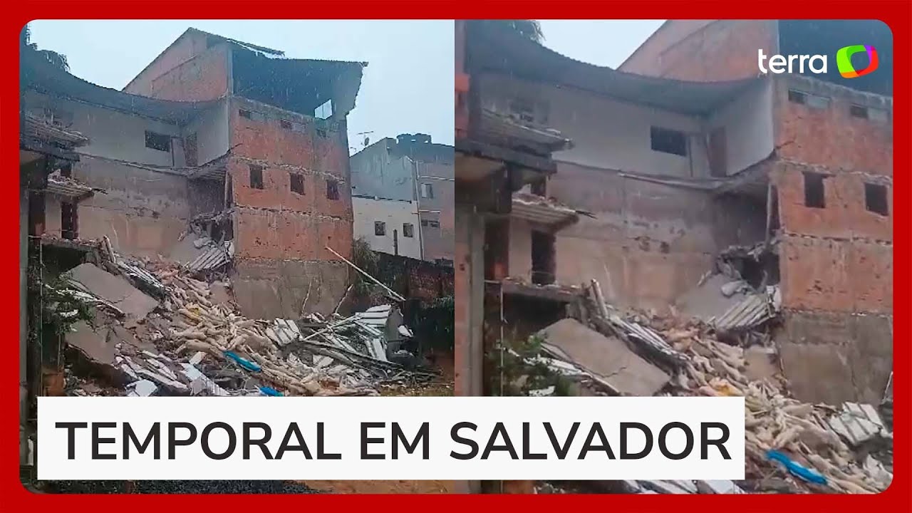 Prédio desaba durante temporal em Salvador