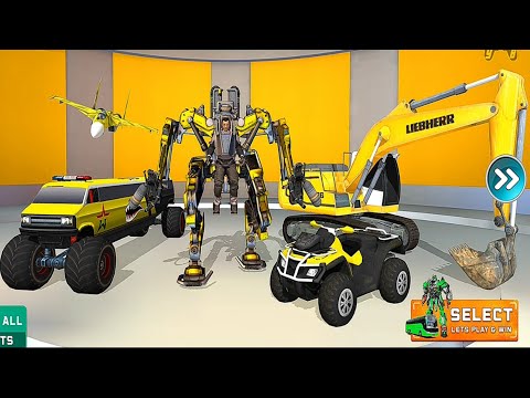 Mechanic Robot Truck ATV Jet Excavator Wars Games: Yellow Transformers - Android iOS Gameplay
