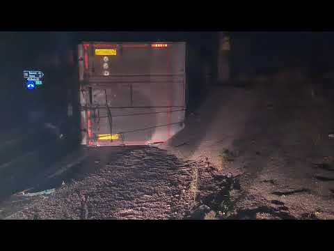 Camion cu seminte de floarea soarelui  rasturnat pe Centura Caransebes