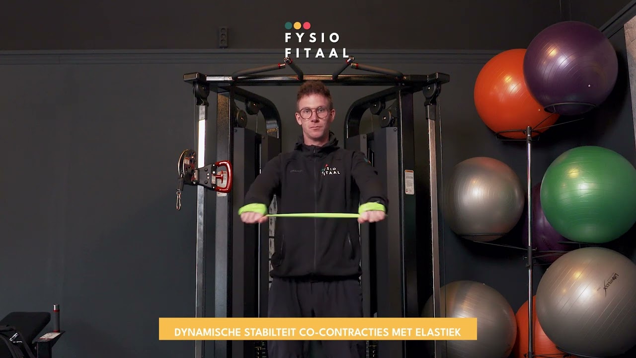 Video thumbnail: Dynamische stabilteit co contracties met elastiek — instructievideo