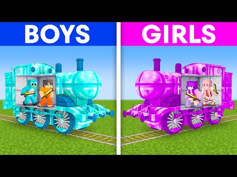 BOYS vs GIRLS: TRAIN HOUSE Build Challenge in Minecraft