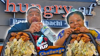 Chicken & Steak Alfredo + Wings Trying Viral Atlanta Restaurant! Hungry AF | Bottle Flip Challenge