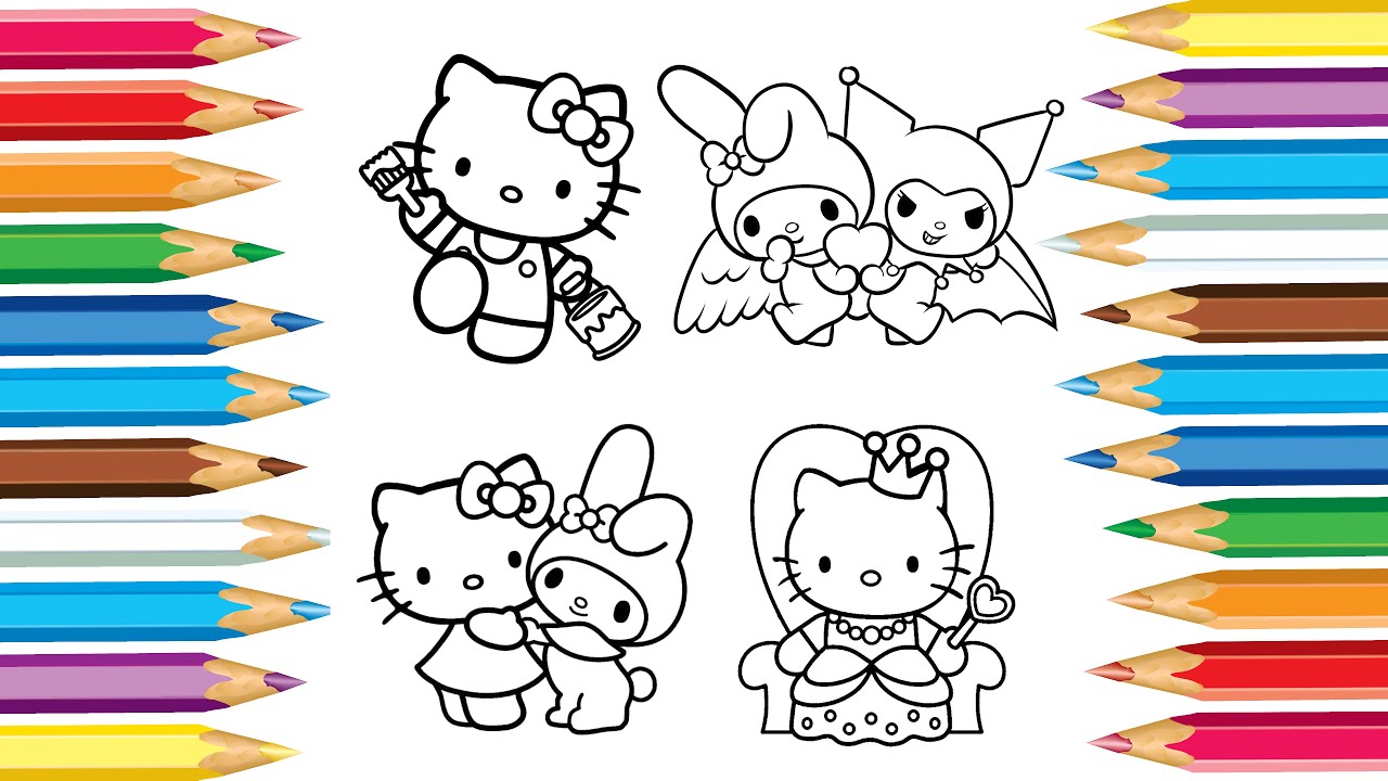 Hello Kitty, My Melody and Kuromi Coloring Pages | How to color Hello Kitty, My Melody and Kuromi
