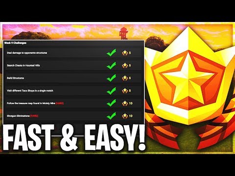 How To Complete ALL Fortnite Week 9 Challenges FAST & EASY! Moisty Mire Treasure Map, Taco Shops!