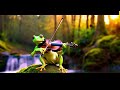 Frog Plays The Violin By A Waterfall At Sunset Nature Moment Cute Animal Funny 3D Animation