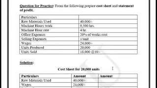 3. Practice Problem, Preparing Cost Sheet and Statement of Profit