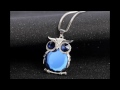 Blue And Black Diamond Owl Necklace