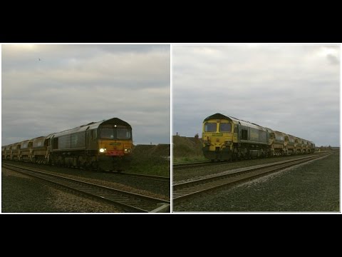 Prestatyn 6.3.2016 - Freightliner 66413 & 66510 on ballast train - class 66 DRS
