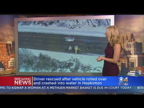 Car Rolls Off I-495 Into Icy Water In Hopkinton