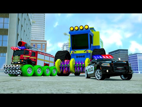 Giant Harvester  VS Police Cars | Wheel City Heroes (WCH) Police Truck Cartoon