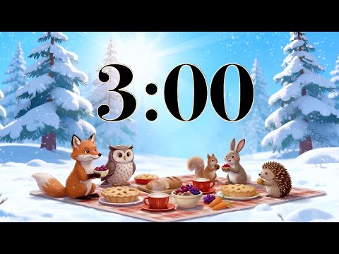 3 Minute Winter Classroom Timer ❄️ Cozy December Countdown, Snowy Party, & Holiday Acoustic Music