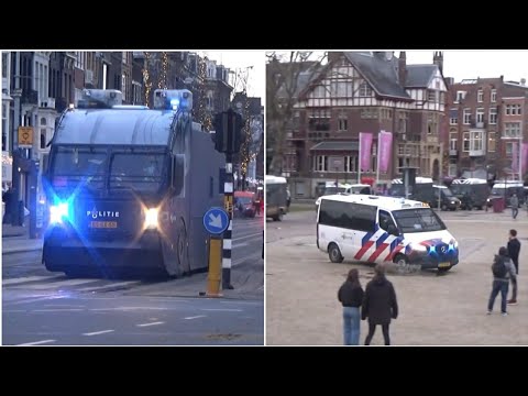 Inzet waterwerper, veel ME en politie ingezet bij demonstratie Museumplein Amsterdam Part 1