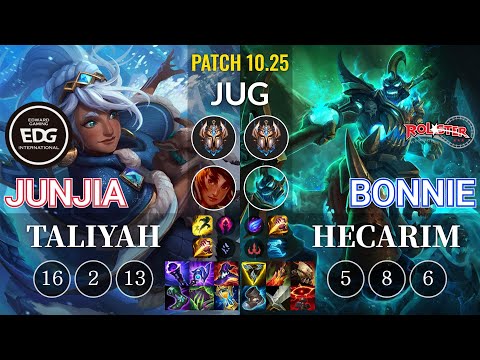 EDG JunJia Taliyah vs KT Bonnie Hecarim Jungle - KR Patch 10.25