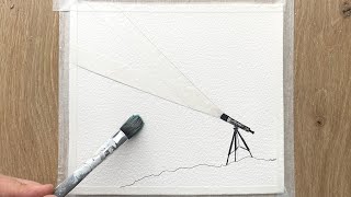 Telescope Lighting up the Sky | Easy Watercolor Painting for Beginners