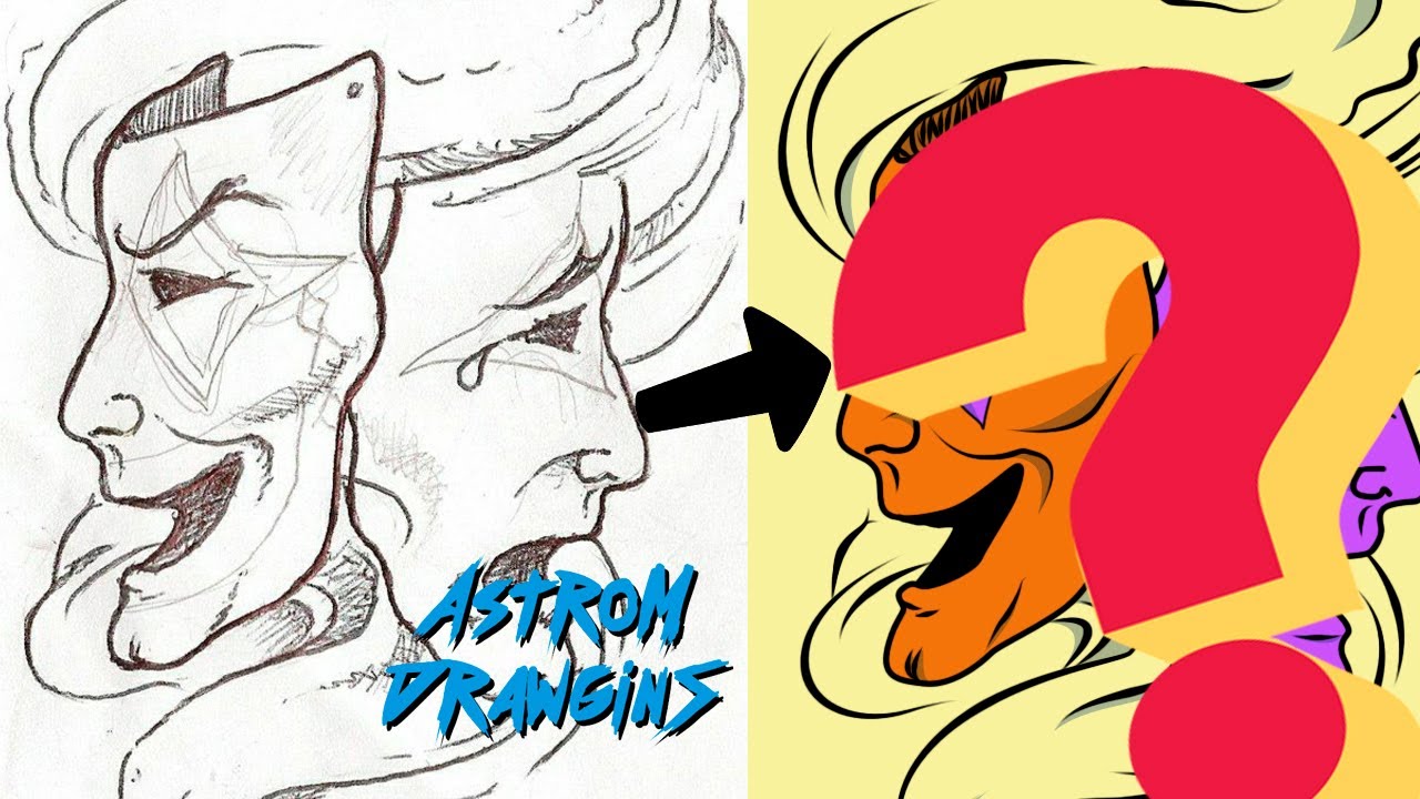 SPEED DRAW OF A THEATER MASKS - VECTOR ILLUSTRATION