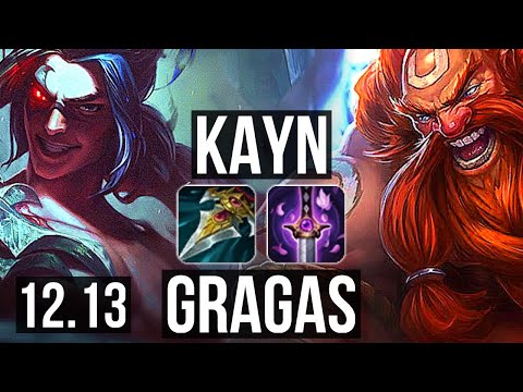 KAYN vs GRAGAS (JNG) | 10/1/7, Rank 5 Kayn, 2.1M mastery, 1000+ games | EUW Challenger | 12.13