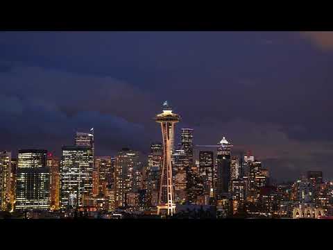 Day to night timelapse of the Seattle skyline.
