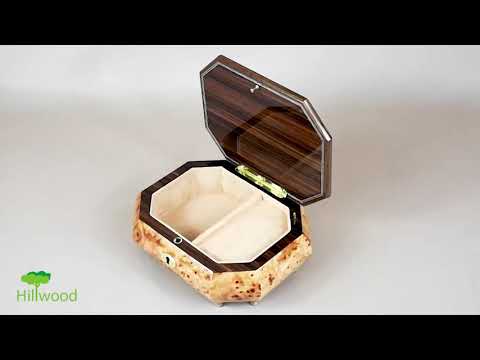 Maple Burl Musical Jewellery Box with Marquetry Inlay-M4622FCP-open