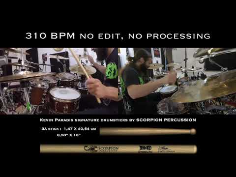 310 bpm Blast Beat ? Benighted "Necrobreed" but faster & with regular Blast Beat.