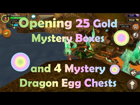 Opening 25 gold mystery boxes and 4 mystery dragon egg chests - School of Dragons