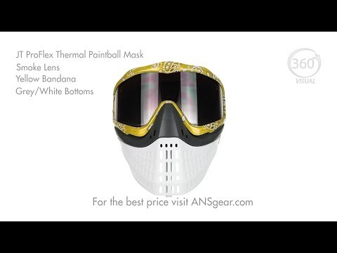 JT ProFlex Thermal Paintball Mask w/ Smoke Lens - Yellow Bandana w/ Grey/White Bottoms - Visual 360