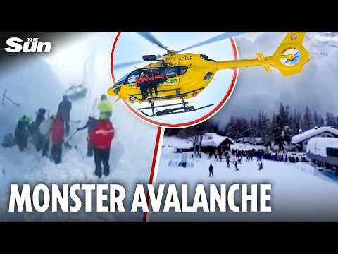Moment avalanche CRASHES DOWN mountain & covers terrified skiers in Italy