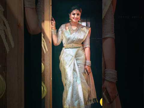 Latest South Indian bridal Silver Saree with Contrast Blouse Designs Sliver saree Ideas #reel #short