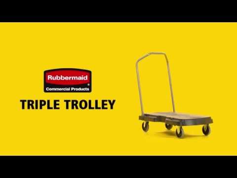 Een Transportkar Rubbermaid Triple Trolley inklapbaar 225kg zwart koop je bij EconOffice