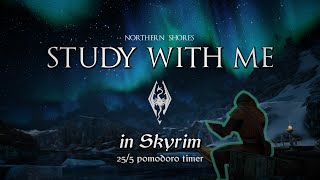Study with Me in Skyrim | Northern Shores | 25/5 Pomodoro Timer [2hr] [4K]