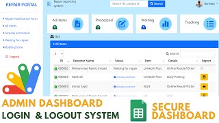 Admin dahboard with Login & Logut System In Google Appscript | R51 | Admin Repair Dashboard