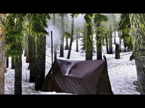 Extreme ! -26° Solo Winter Camping  -  Solo Hot Tent Winter Camping in Snow Storm, Wood Stove | ASMR