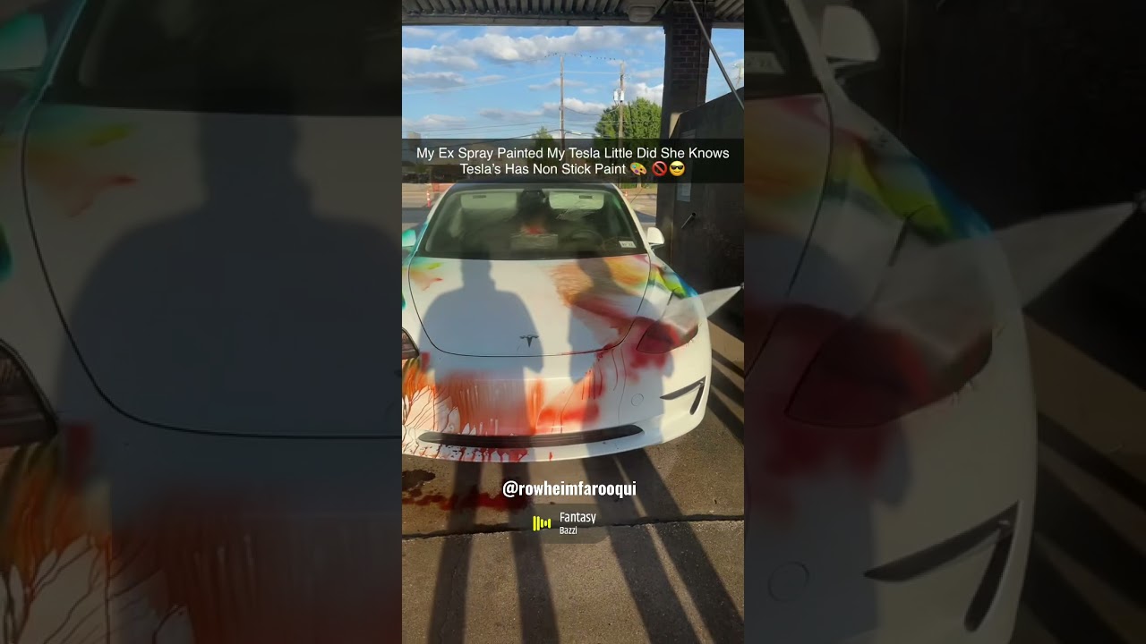 Watch video Tesla Has Non Stick Paint 🎨 🚫😎 #shorts Now Tesla Has Non Stick Paint 🎨 🚫😎 #shorts