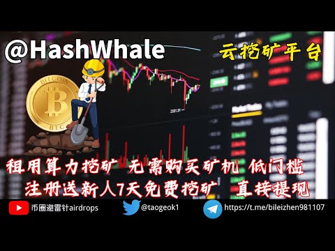 HashWhale云挖矿平台 | 租用算力挖矿,无需购买矿机 低成本投资 | 注册送新人7天免费挖矿 ＃云挖矿 #btc #eth #加密貨幣 #加密货币投资