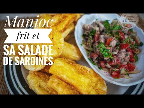 Manioc frit et sa salade de SARDINES : recette facile et rapide .