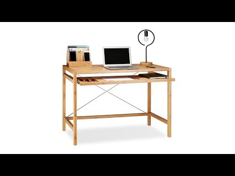 Bureau informatique table ordinateur Noir - Marron - Bambou - 107 x 77 x 56 cm