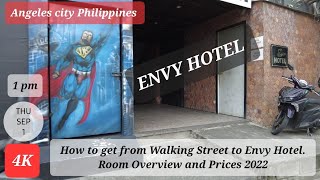 How to get from Walking Street to Envy Hotel.  Room Overview and Prices. Angeles city Philippines.