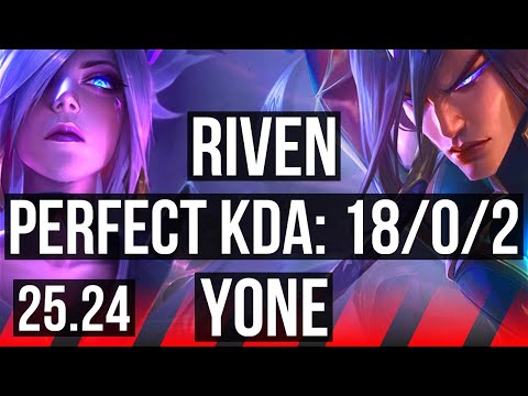 RIVEN vs YONE (TOP) | Perfect KDA: 18/0/2 | EUW Diamond | 25.24